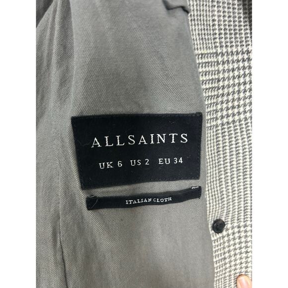 ALLSAINTS Astrid Plaid Double Breasted oversized Blazer Size 2 Tailored Gray - Picture 4 of 9
